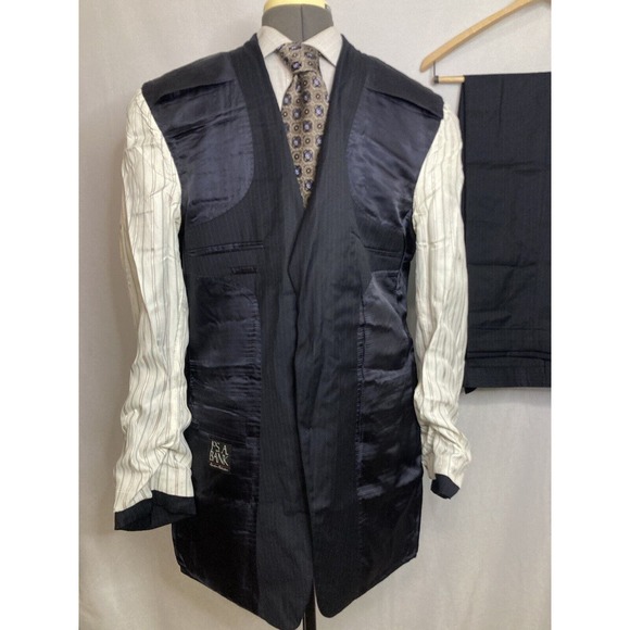 Jos A Bank Mens Suit 42L 46" 36x31 Blue Stripe Jacket Blazer Sport Coat Wool - Picture 9 of 15